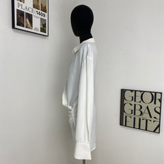 White Shirt And Deep V-Neck Dress