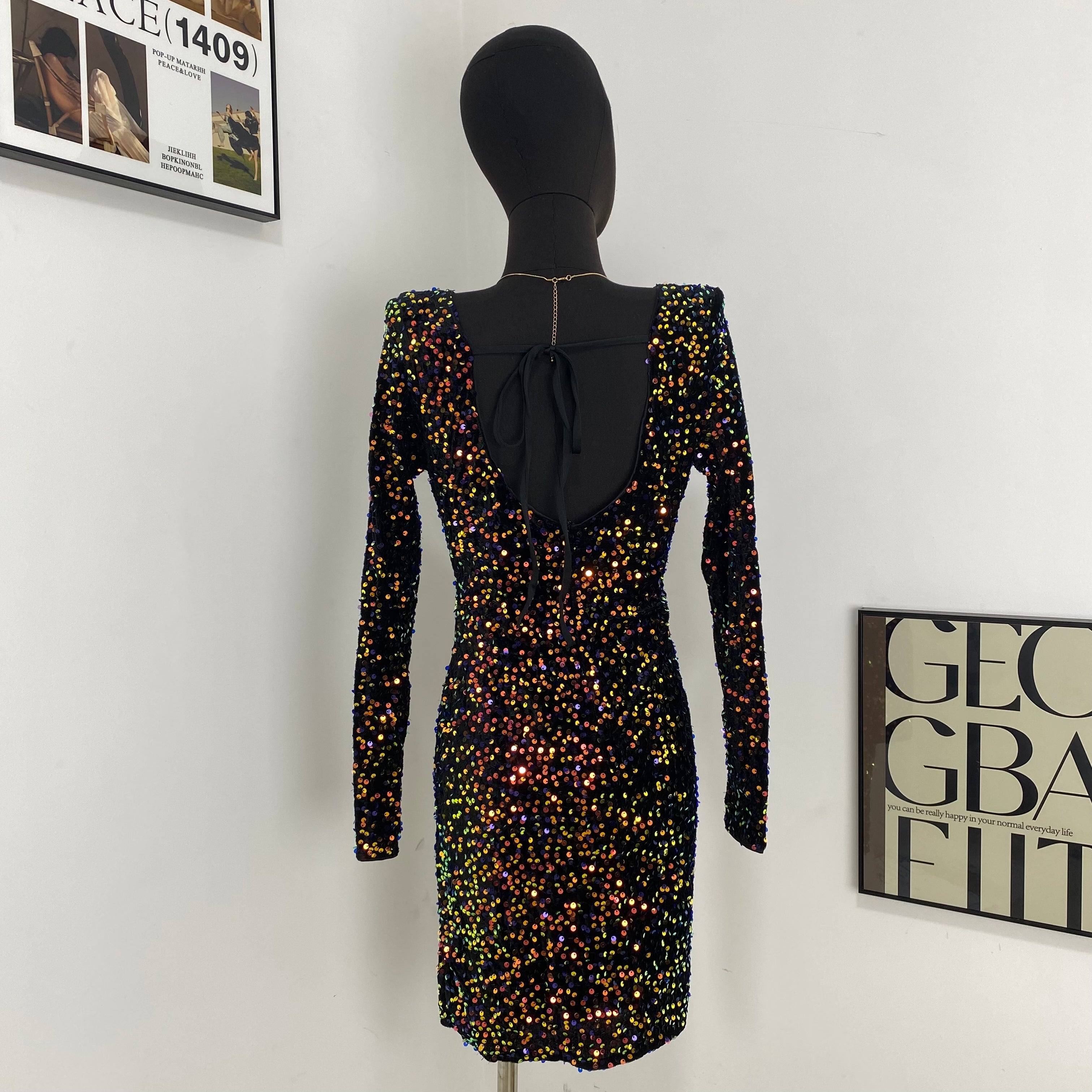 Backless Sequined Elegant Dress