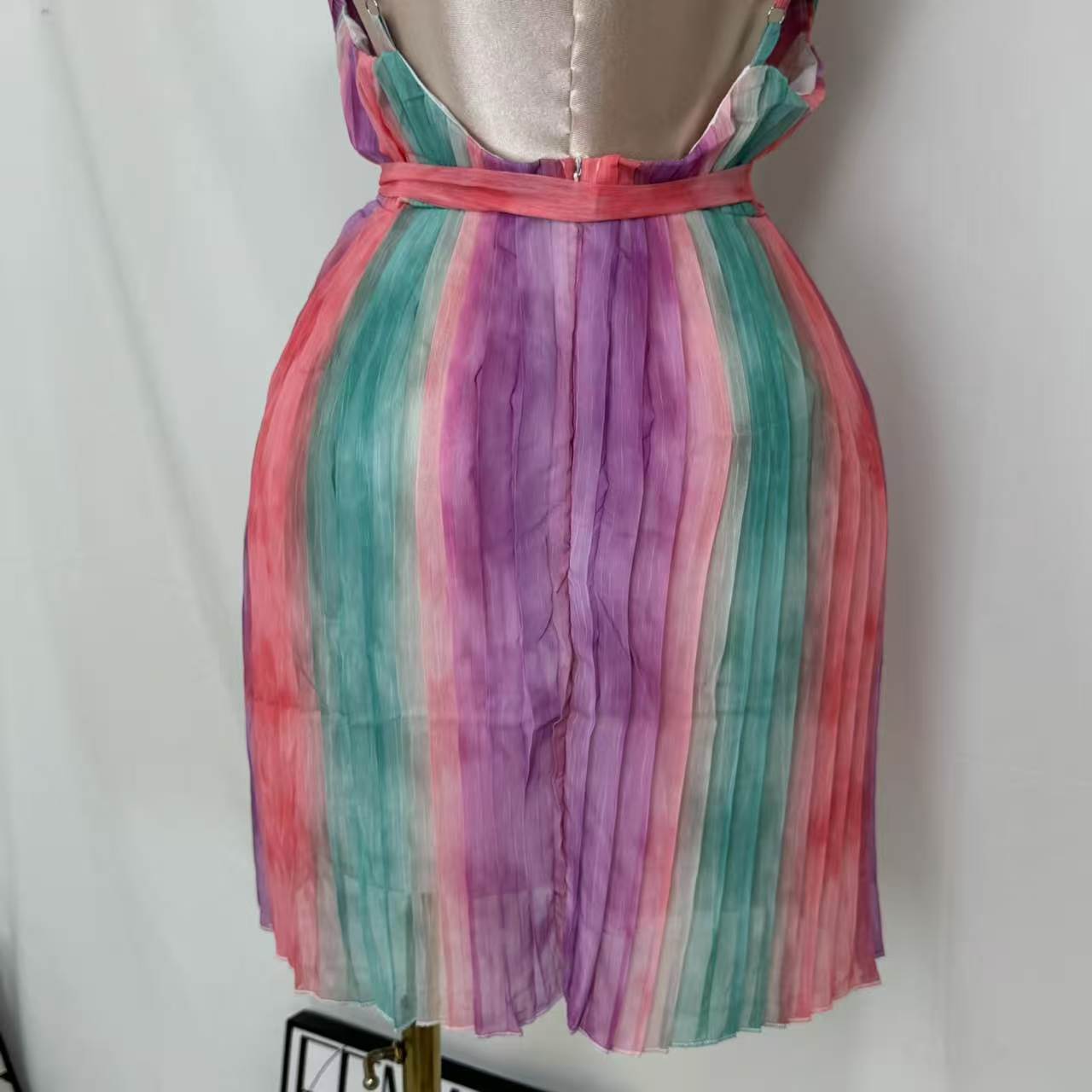 Casual V-Neck Chiffon Dress With Waist Ties