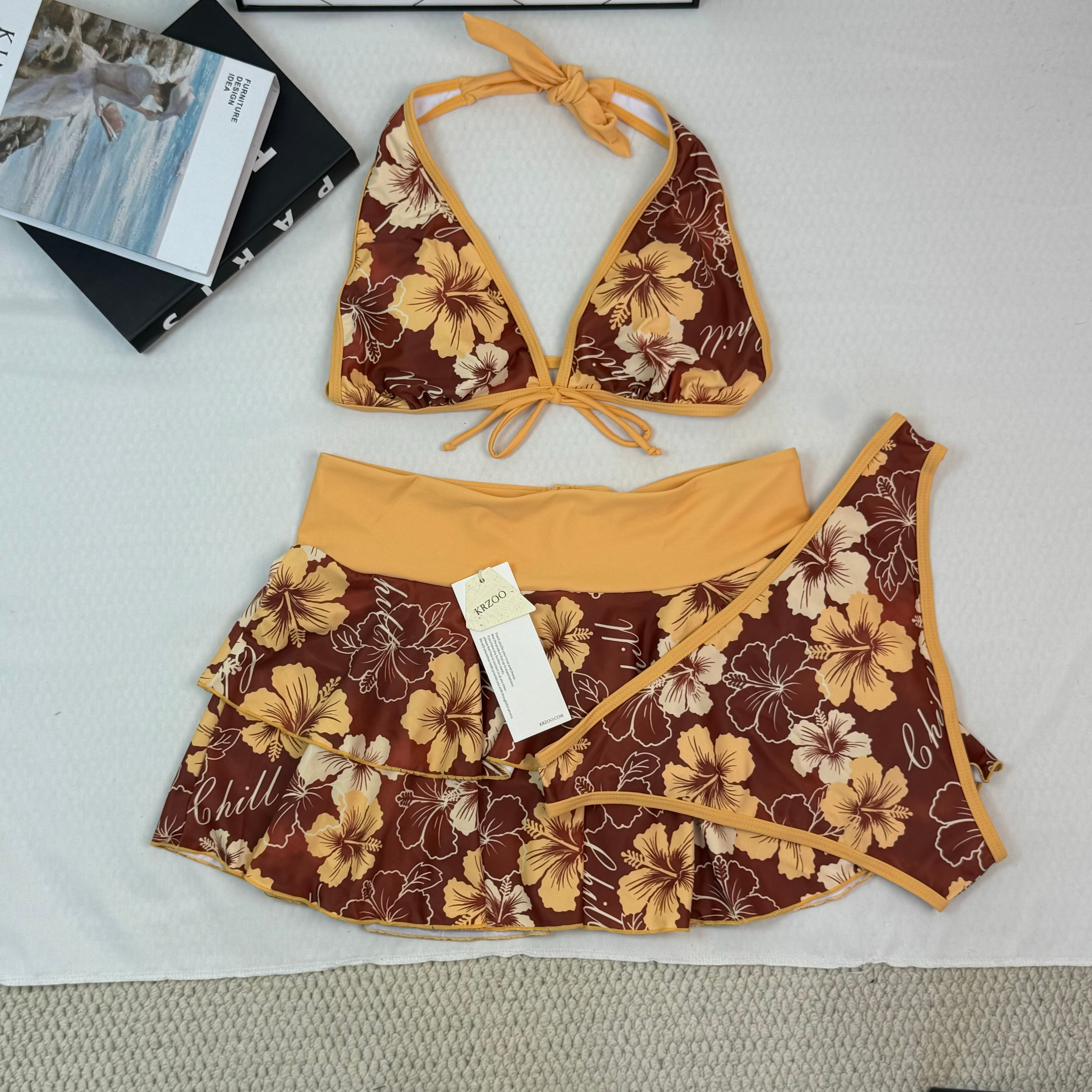 Floral three-piece swimsuit
