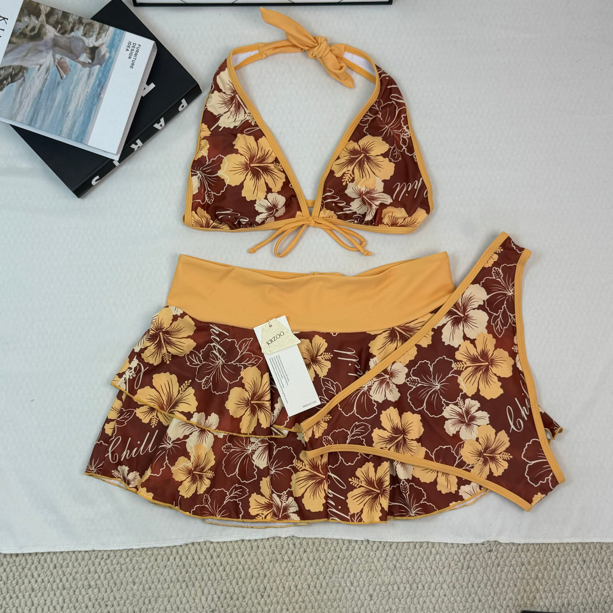 Floral three-piece swimsuit