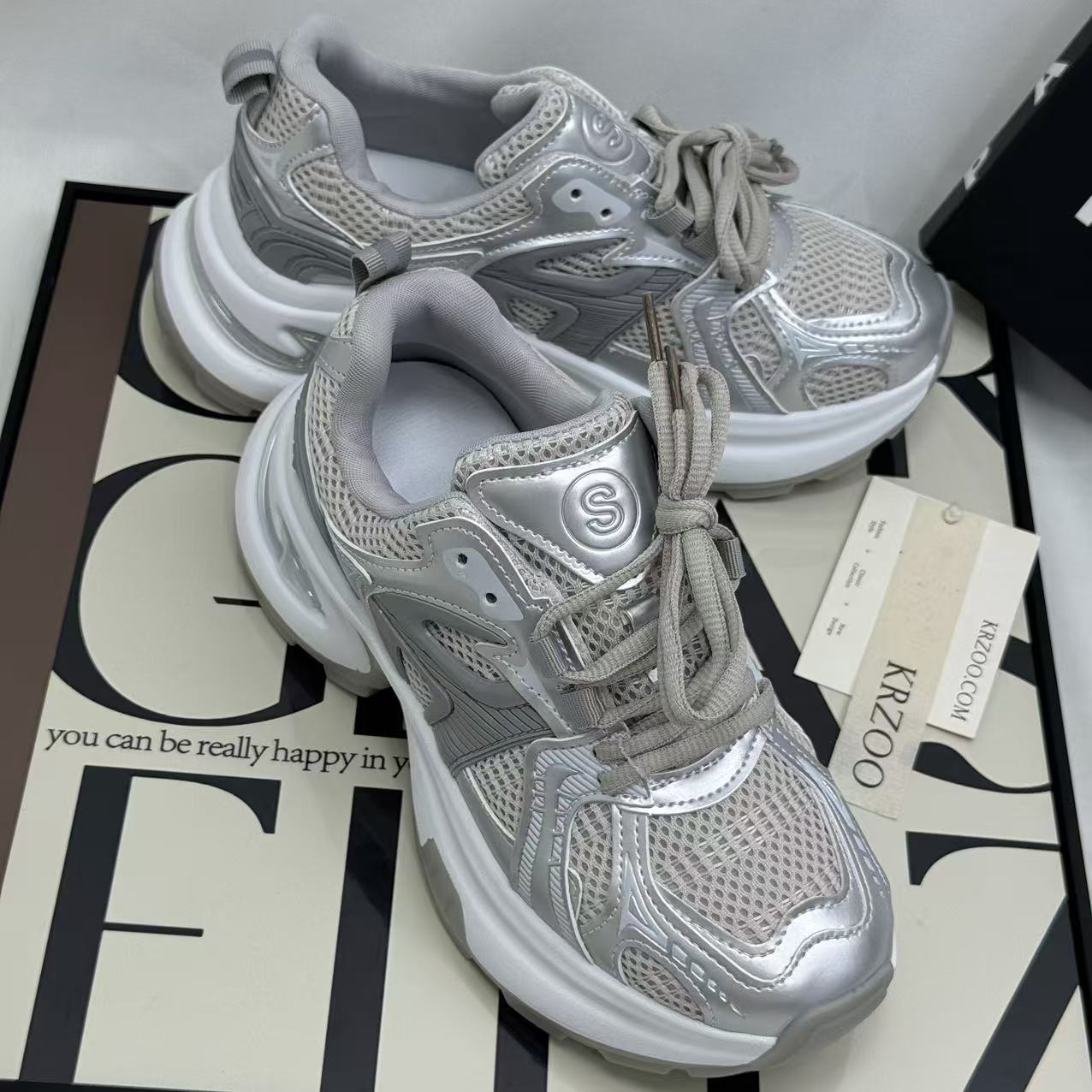High-top mesh silver dad's shoes