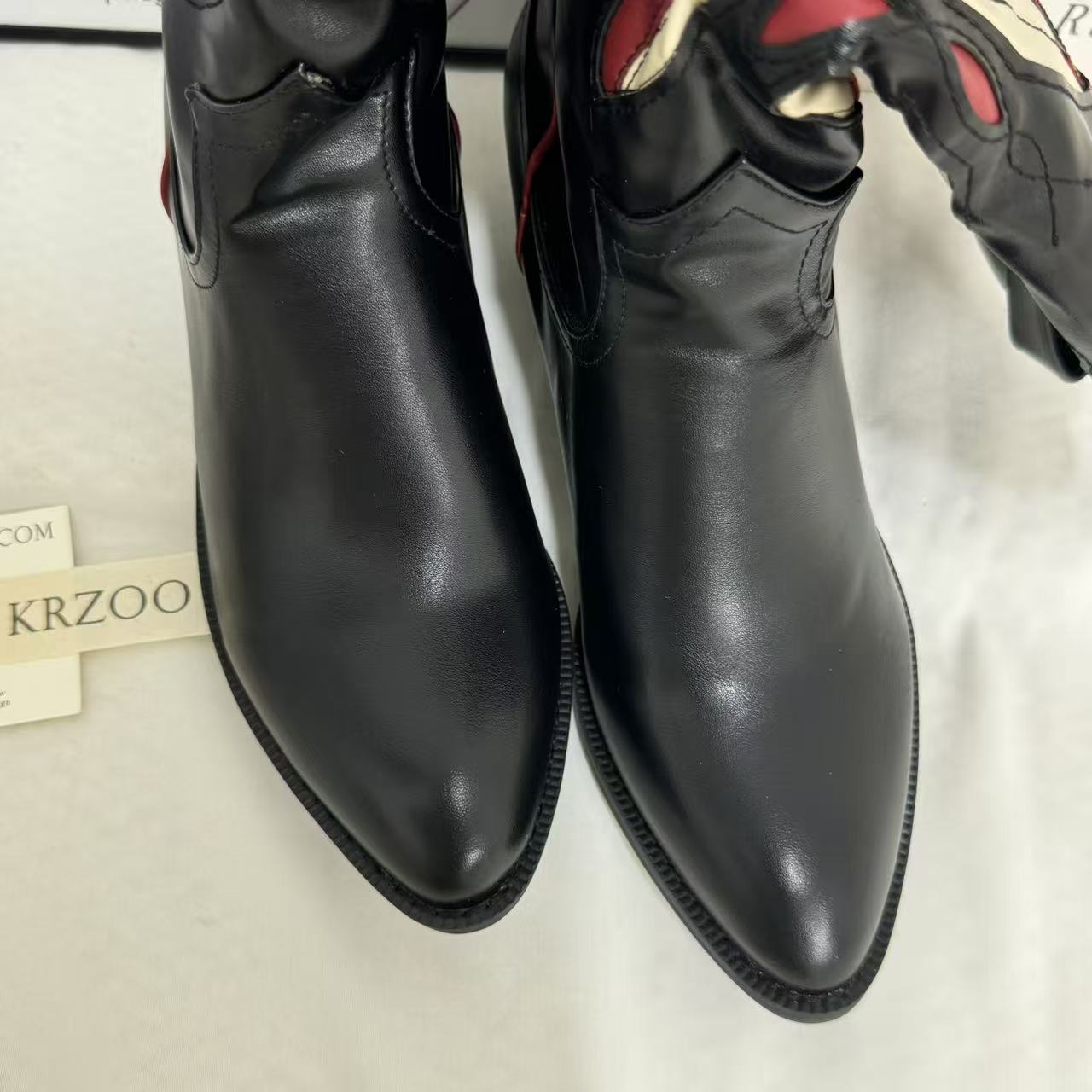 Square-root embroidered high-heeled boots