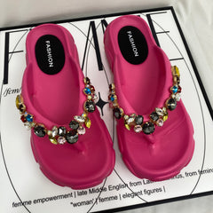 Thick-Soled Rhinestone Flip-Flops
