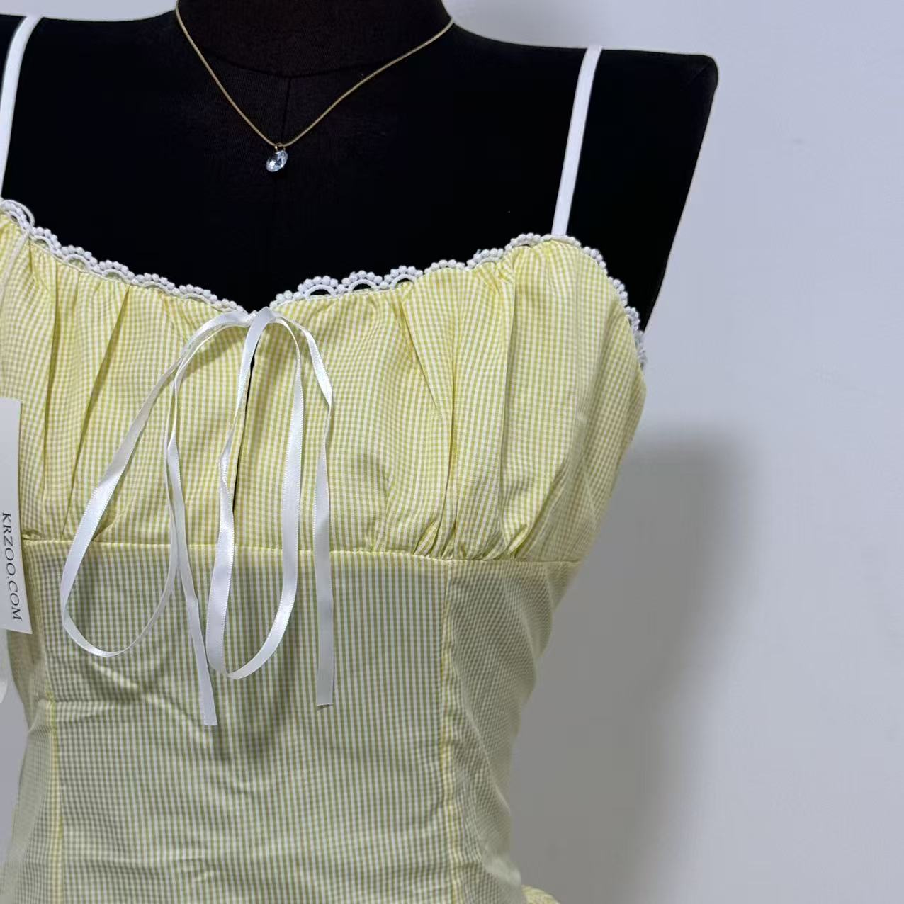 Ruffled Voluminous Polka-Dot Spaghetti-Strap Dress