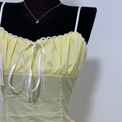 Ruffled Voluminous Polka-Dot Spaghetti-Strap Dress