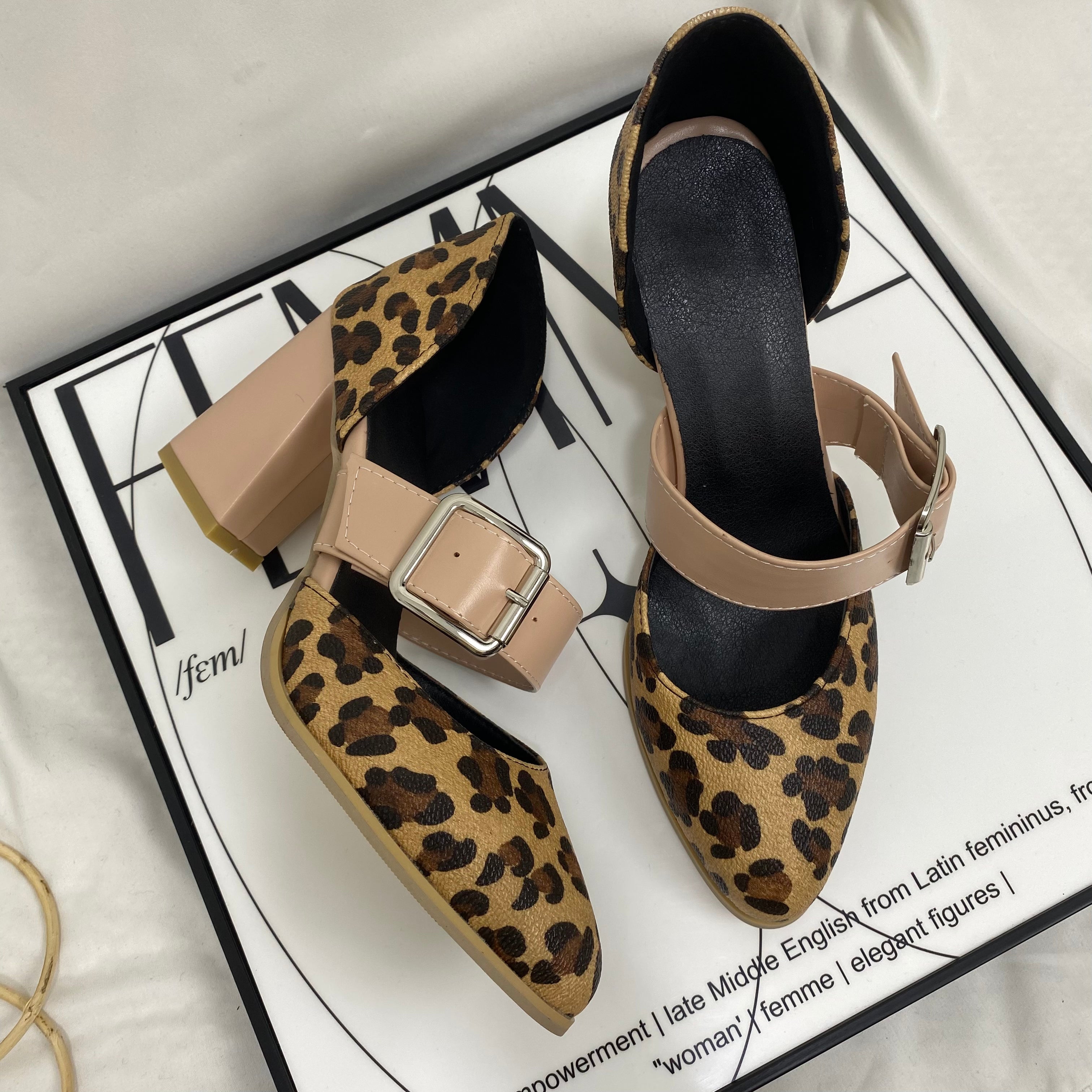 Leopard Print Sandals With Belt Buckle