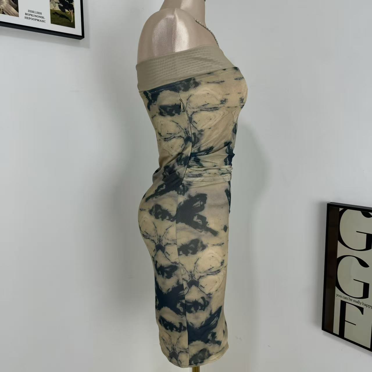 Retro Chinese-Style Strapless Dress