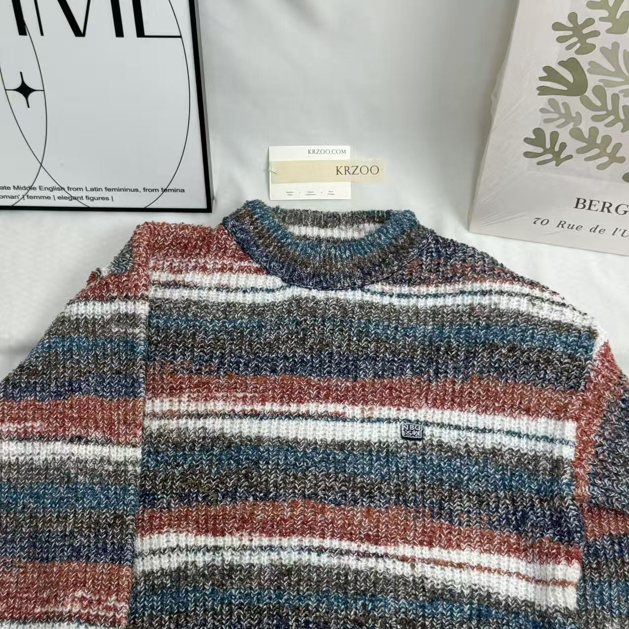 Gradient-Striped Crew-Neck Knit Sweater