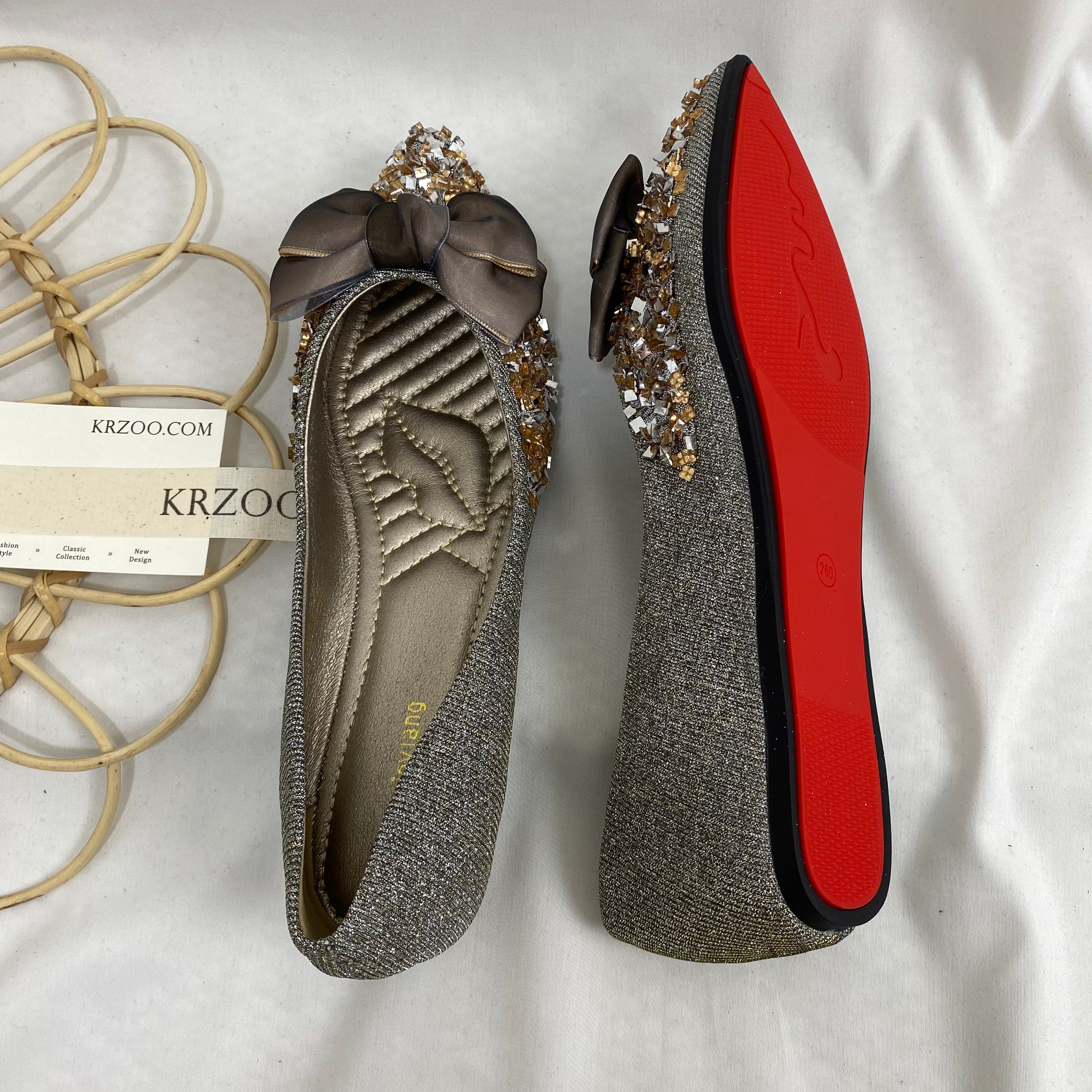 Pointed-Toe Flat Rhinestone Slippers