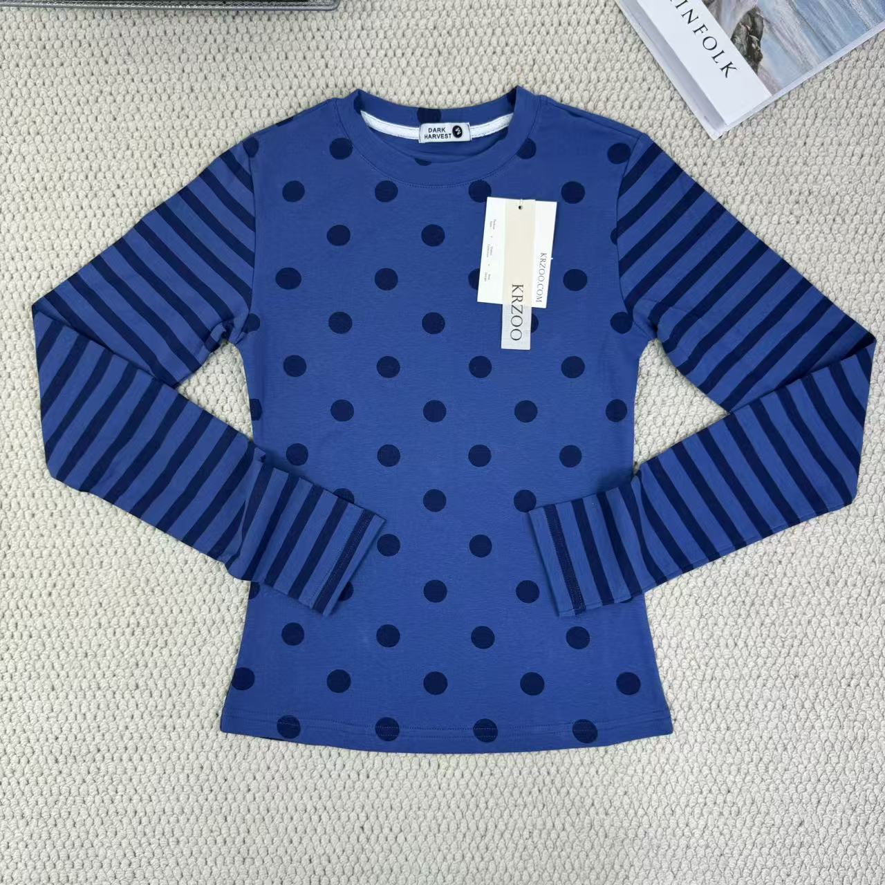 Striped and polka-dot all-over long-sleeved shirt