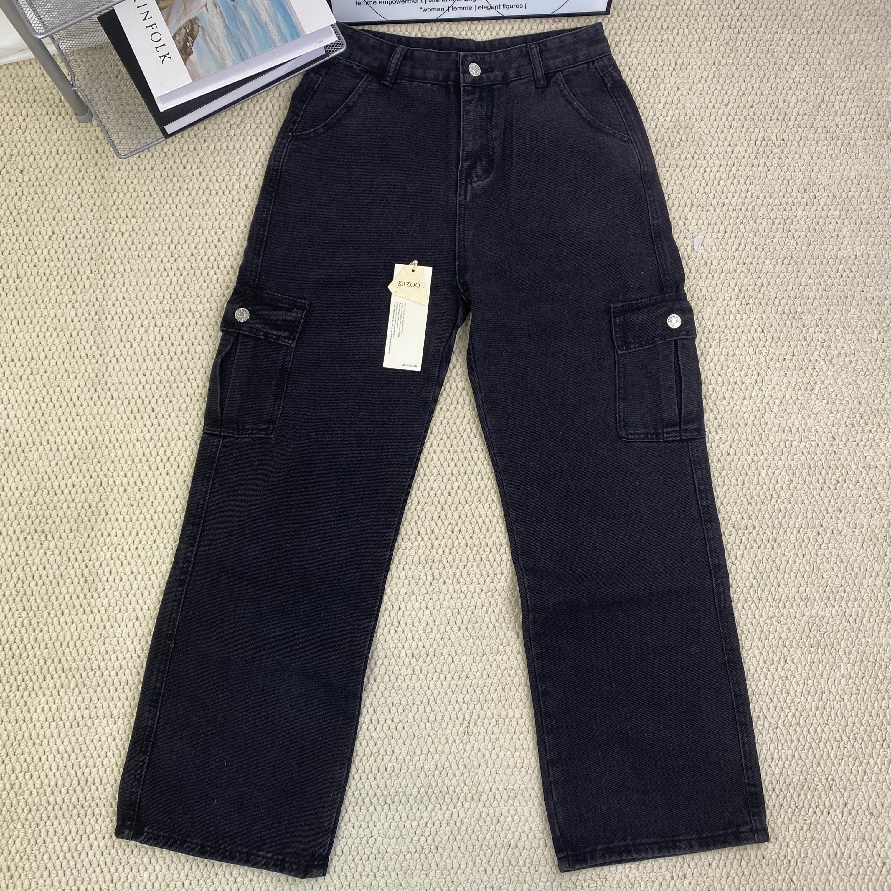 Washed multi-pocket straight-leg work pants