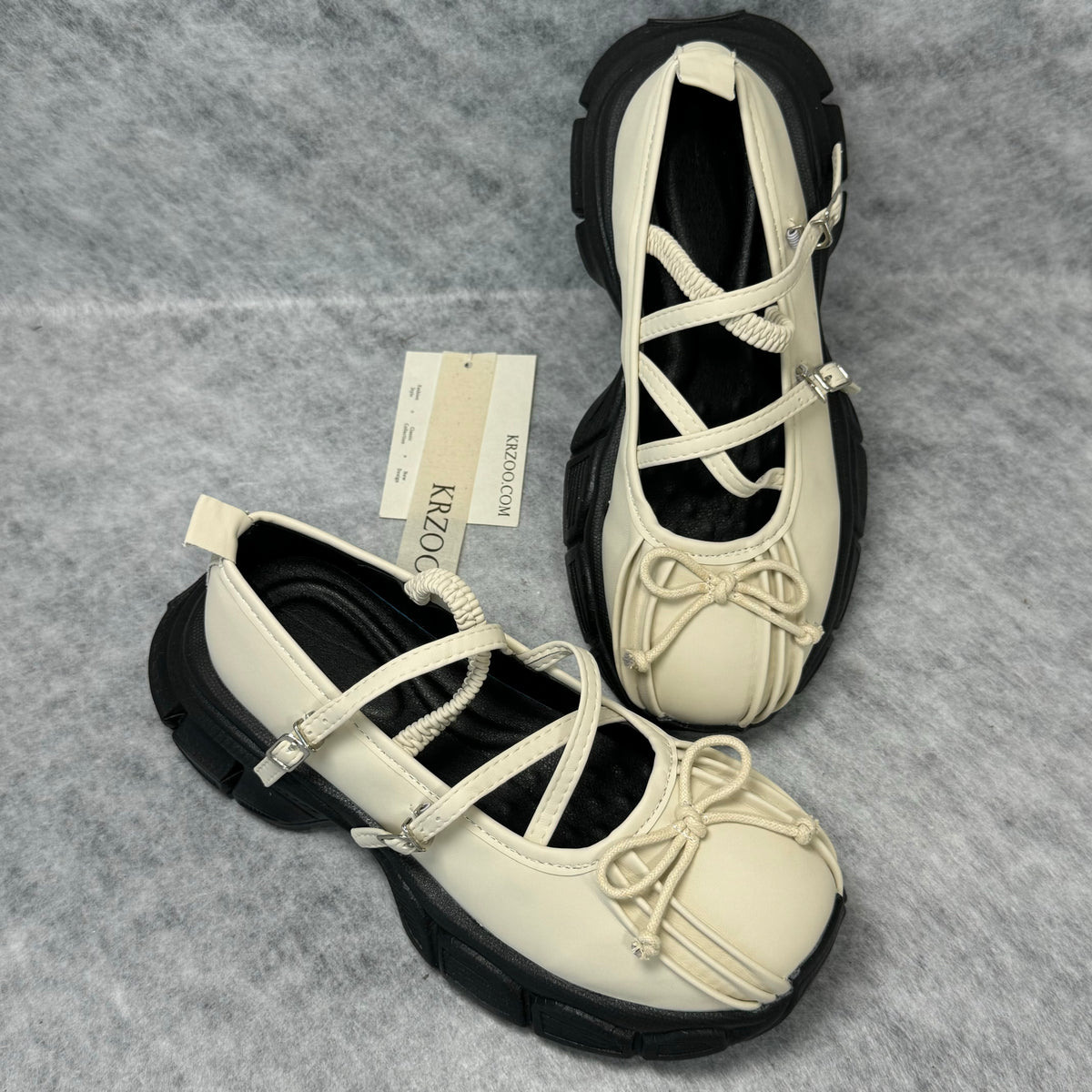 Belted platform ballet shoes with bow ties