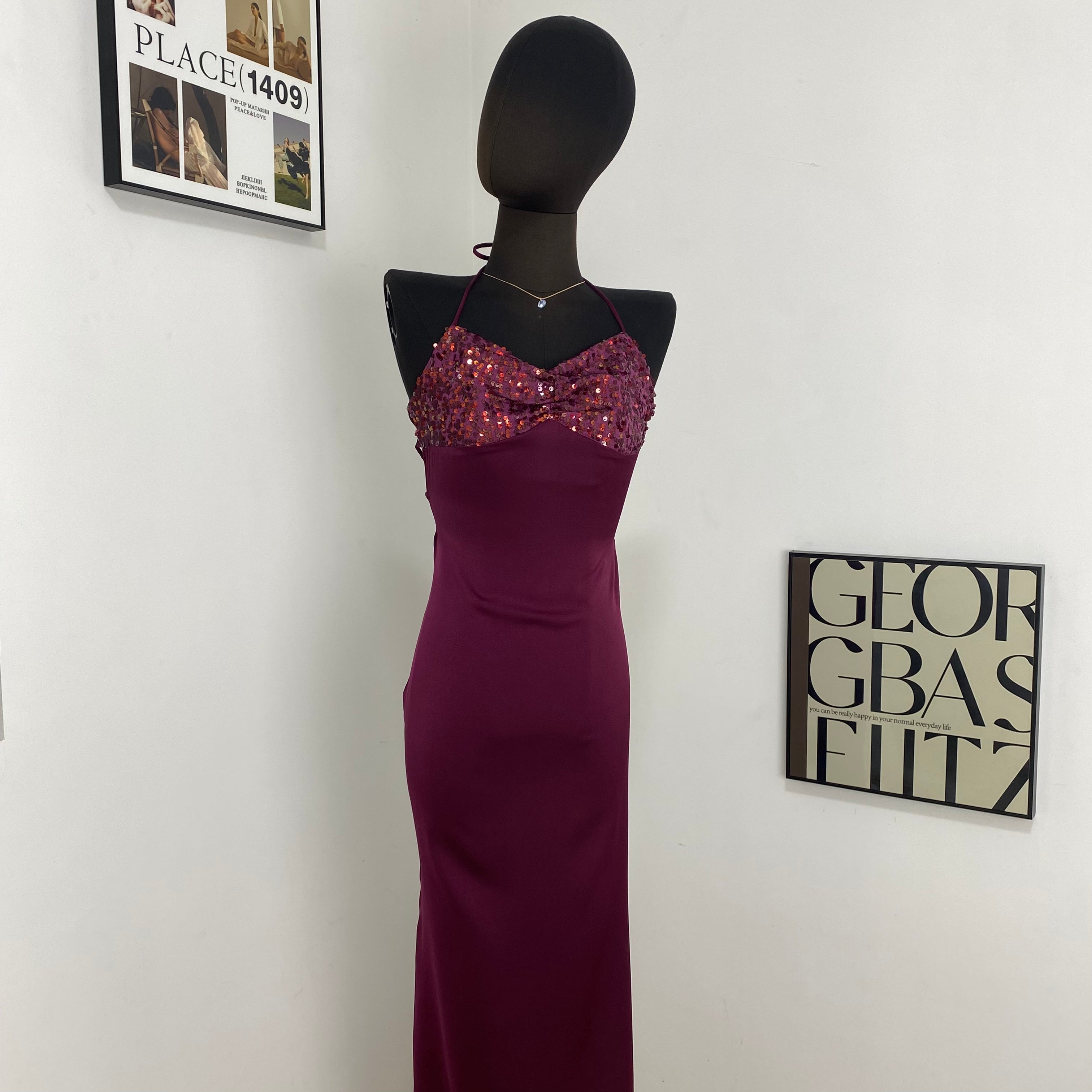 Strapless Sequined Satin Dress