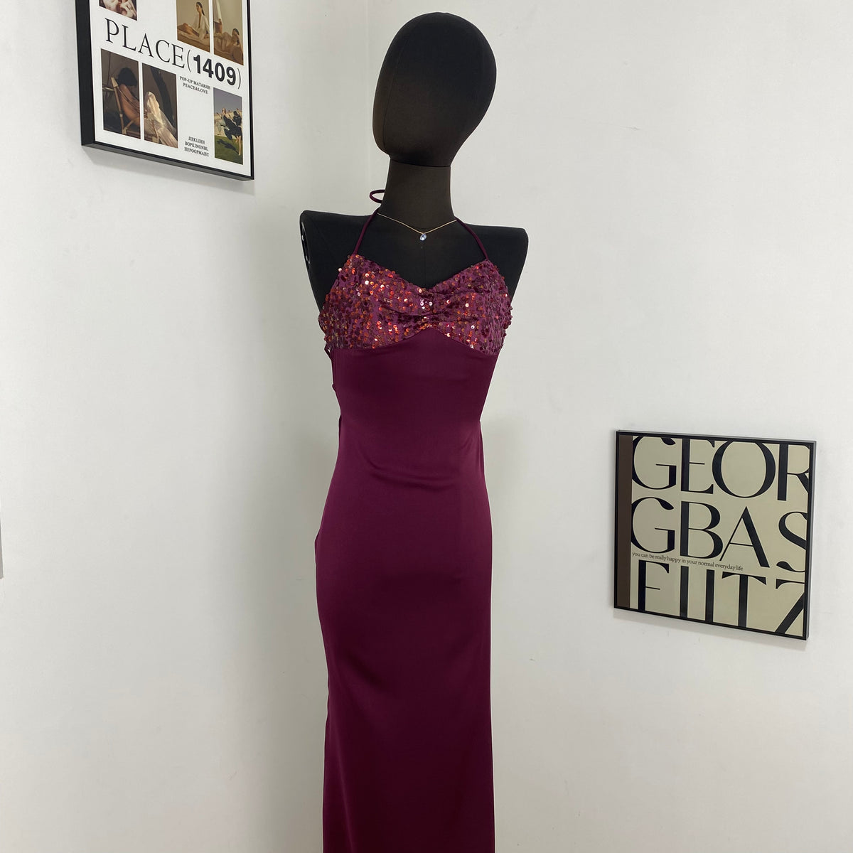 Strapless Sequined Satin Dress
