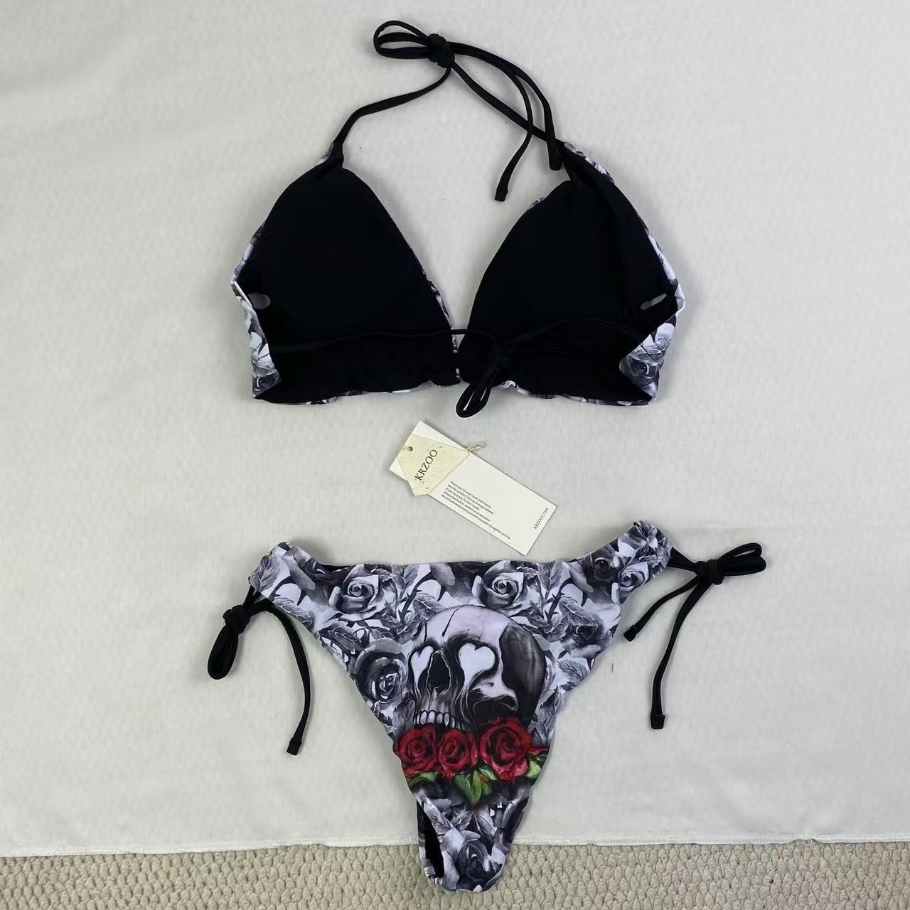 Printed strapless backless one-piece swimming suit