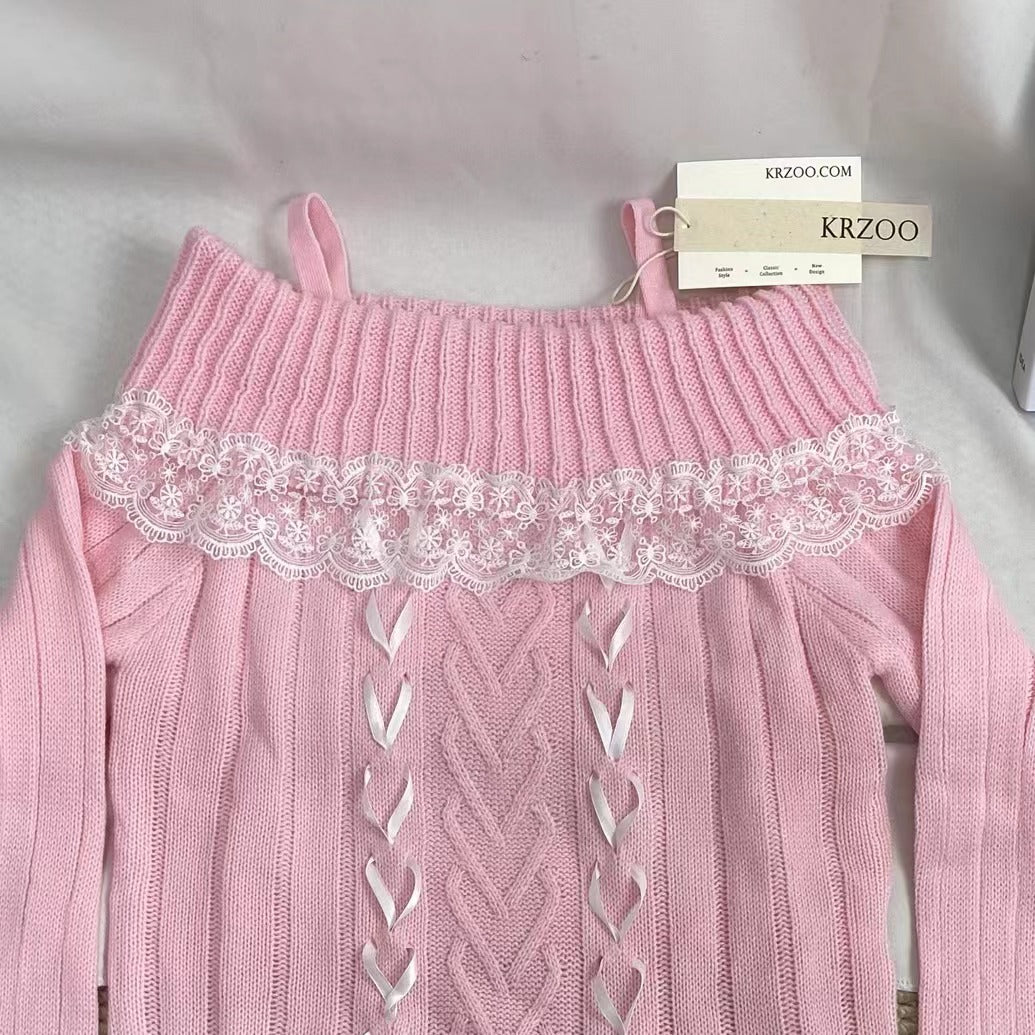 Lace-Trimmed Off-The-Shoulder Sweater