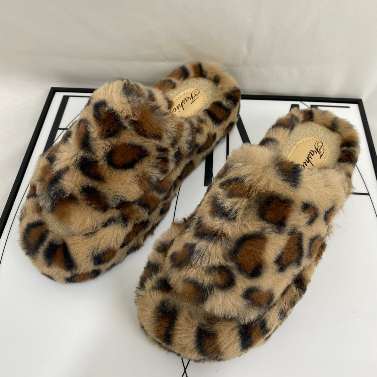 Leopard Print Platform Fur Slippers