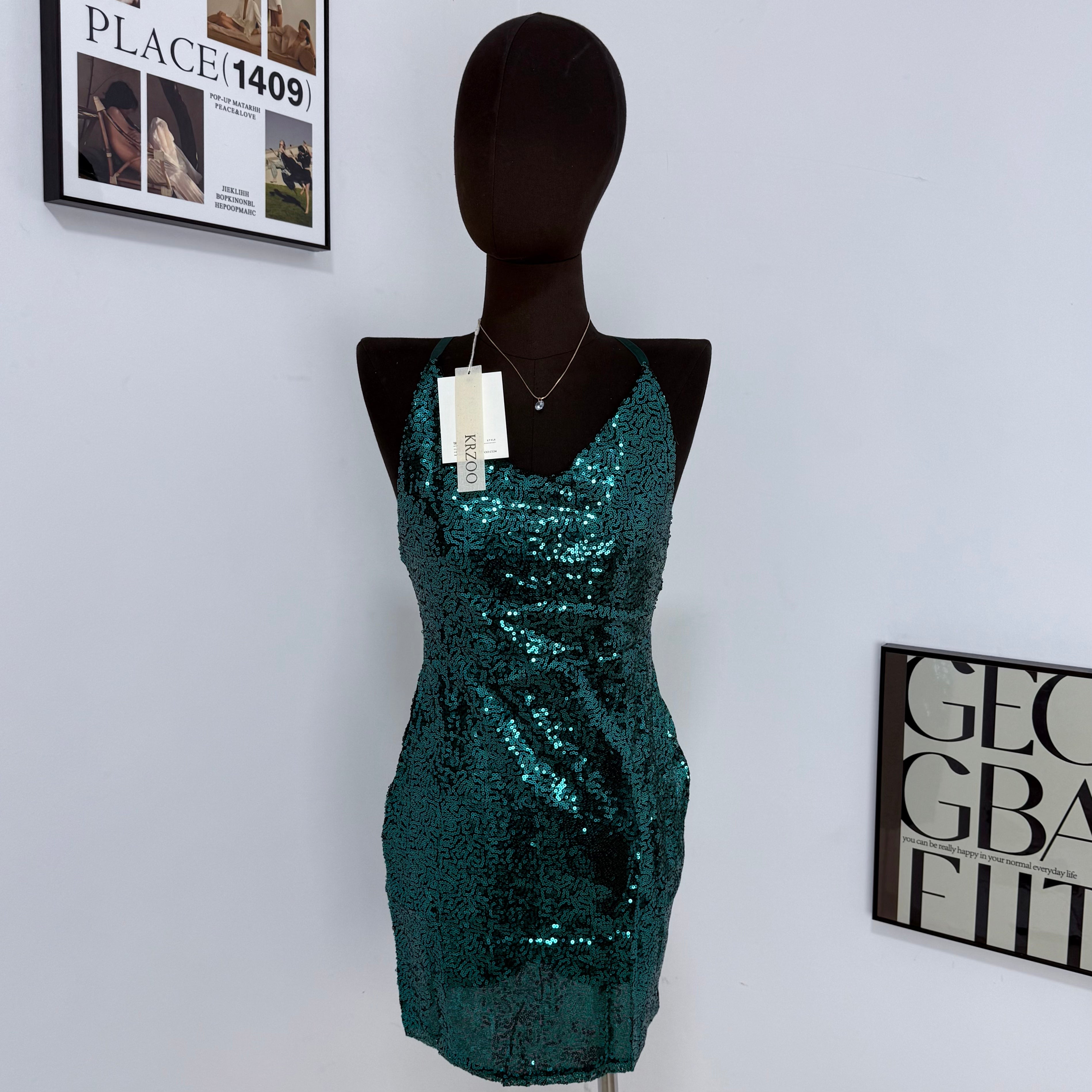 Sleeveless Sequined Backless Dress