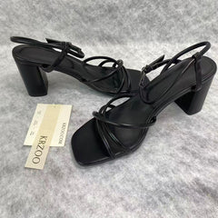 Round-toe cross-strapped high-heeled shoes