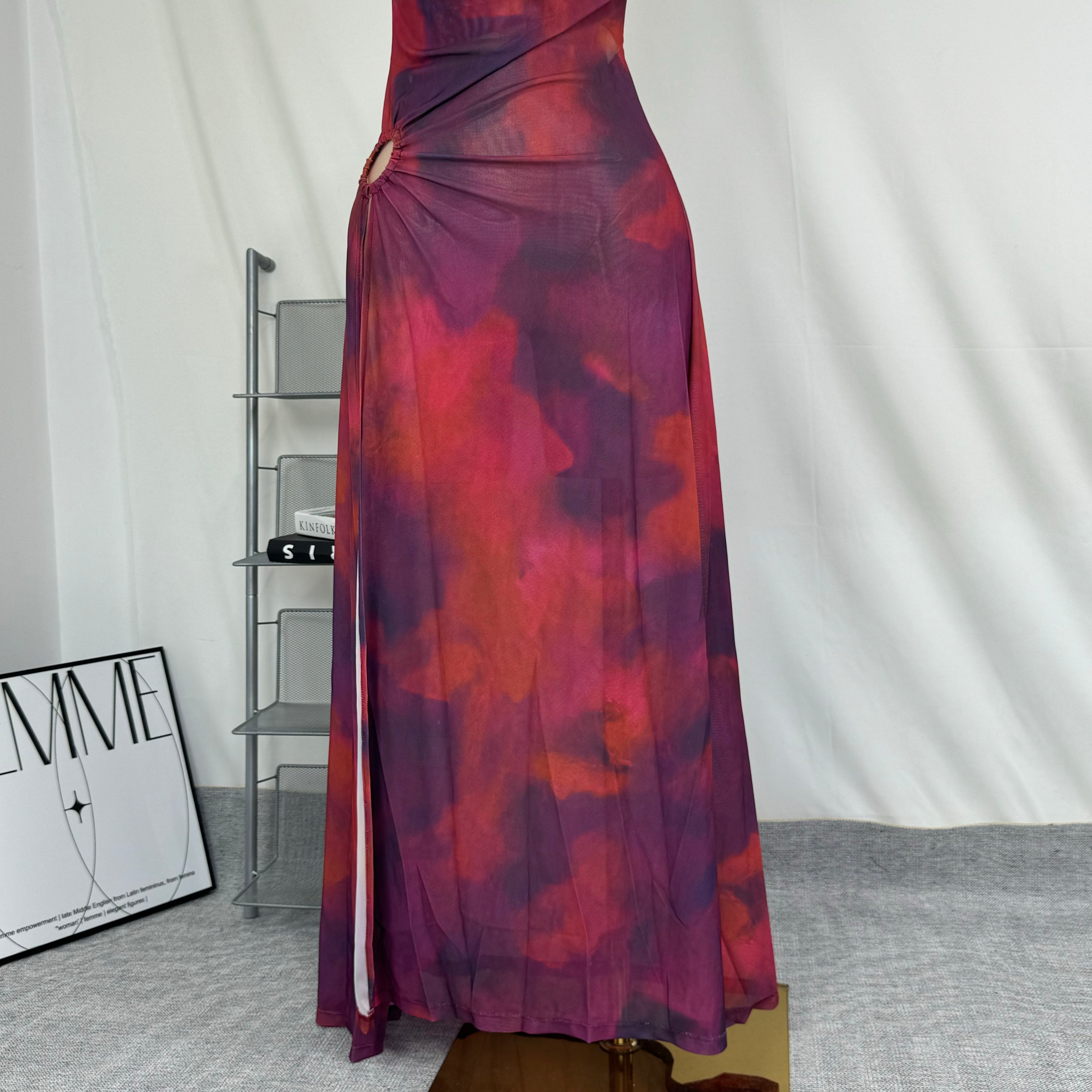 Metallic circle slit dress