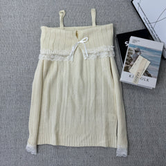 Lace trimmed one-shoulder sweater