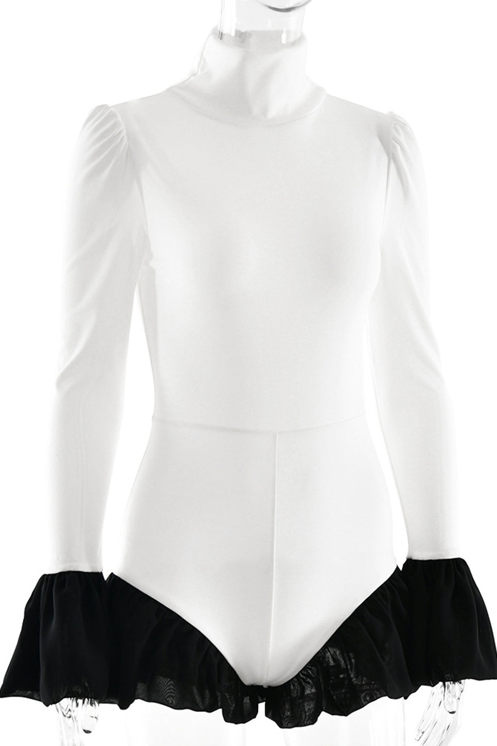 High Collar Flounced Patchwork Long Sleeve Party Mini Dresses-Red