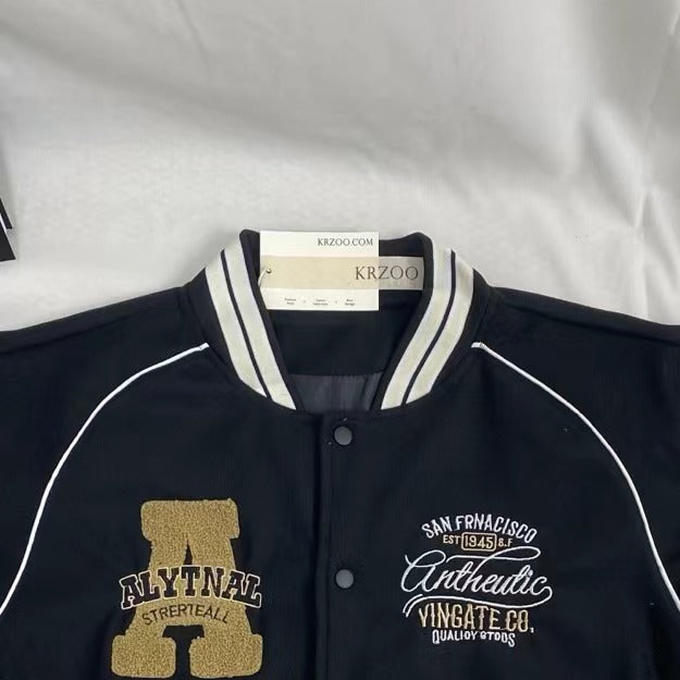 Embroidered Leather Sleeve Jacket