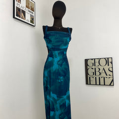 Sleeveless Boat Neck Printed Slit Dress