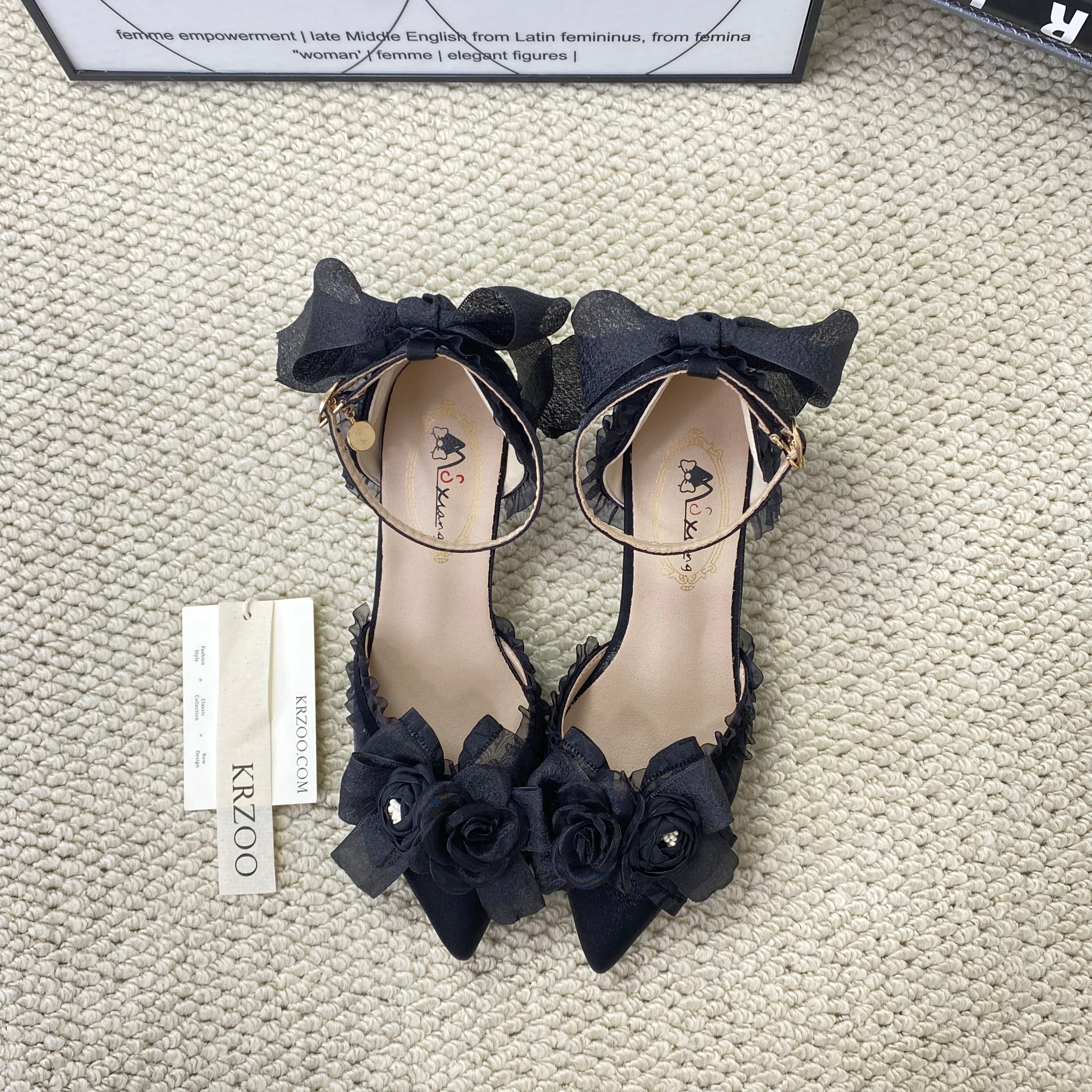 Black wedding high heels with pointed toes