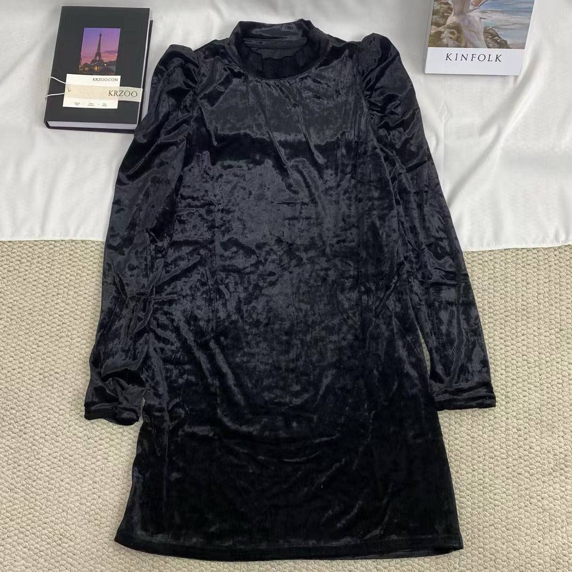 Velvet Dress With Puff Sleeves