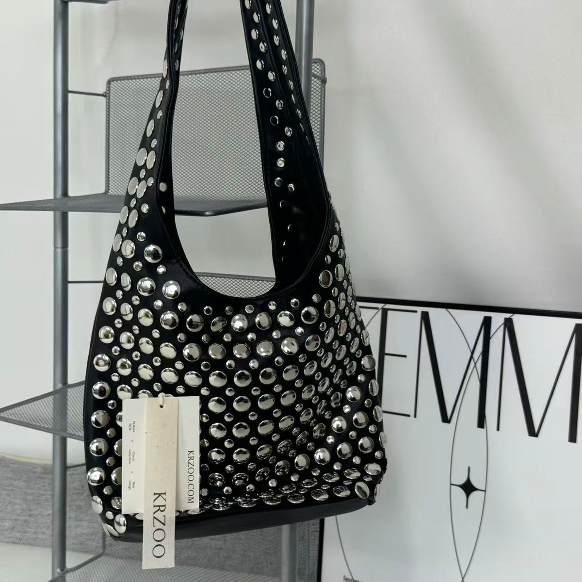 Punk rivet-studded matte shoulder bag