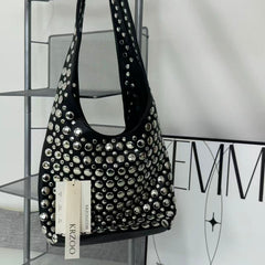 Punk rivet-studded matte shoulder bag