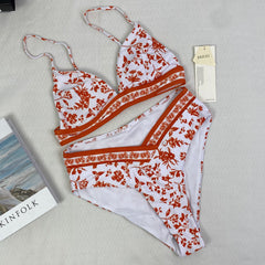 National pattern V-neck swimming suit