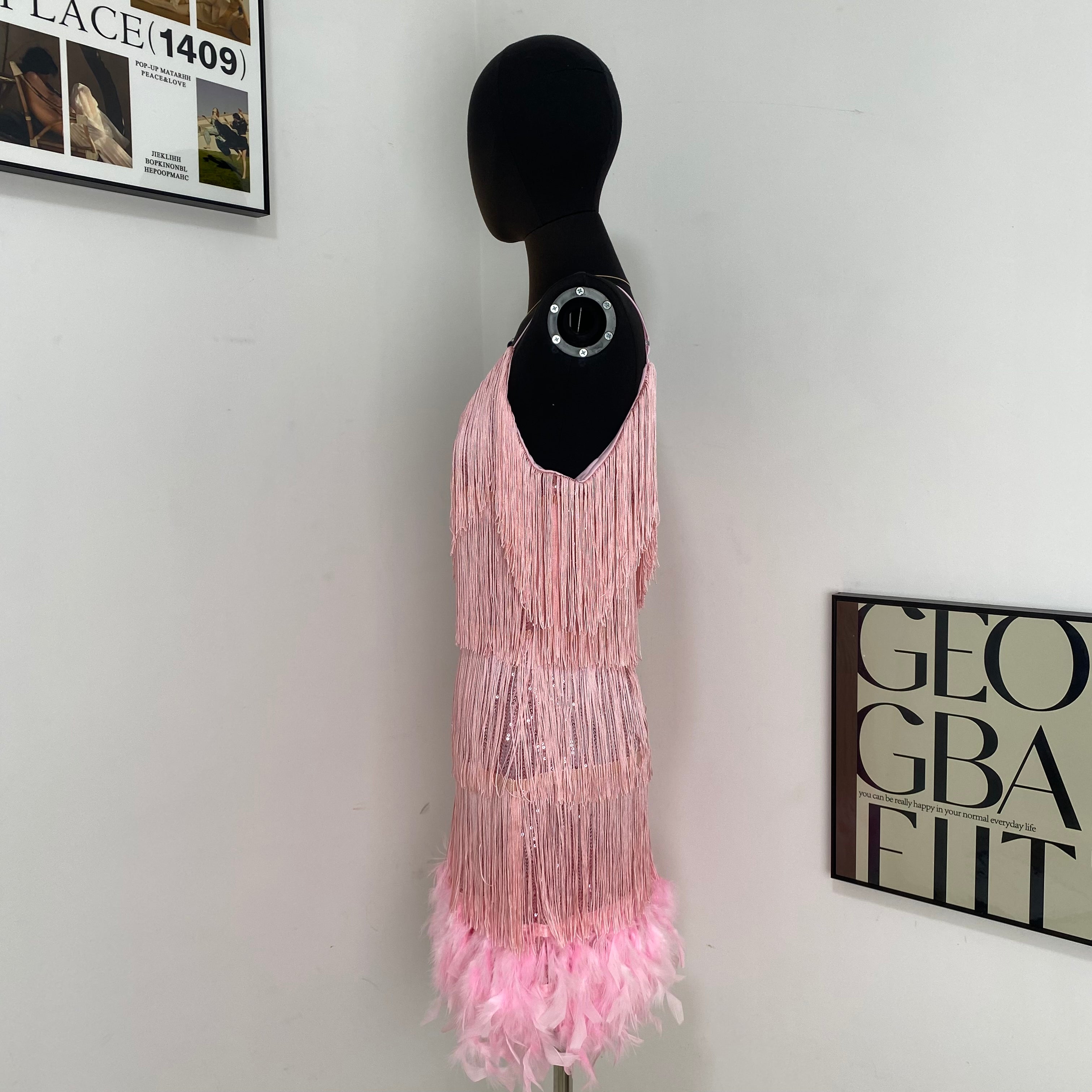 Feather patchwork dress