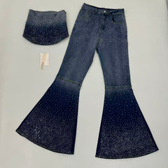 Stitched diamond topless flared jeans set