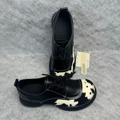 Cow color-patterned lace-up genuine leather shoes