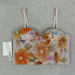 Floral embroidery fishbone corset