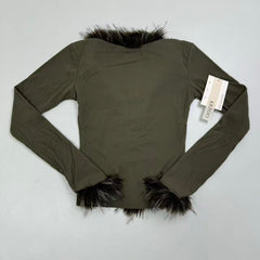 Net fabric fringed long-sleeved outer shirt top