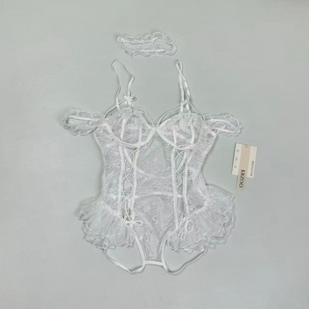 Backless and low-cut one-piece net-sheer uniform set