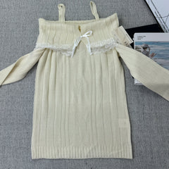 Lace trimmed one-shoulder sweater