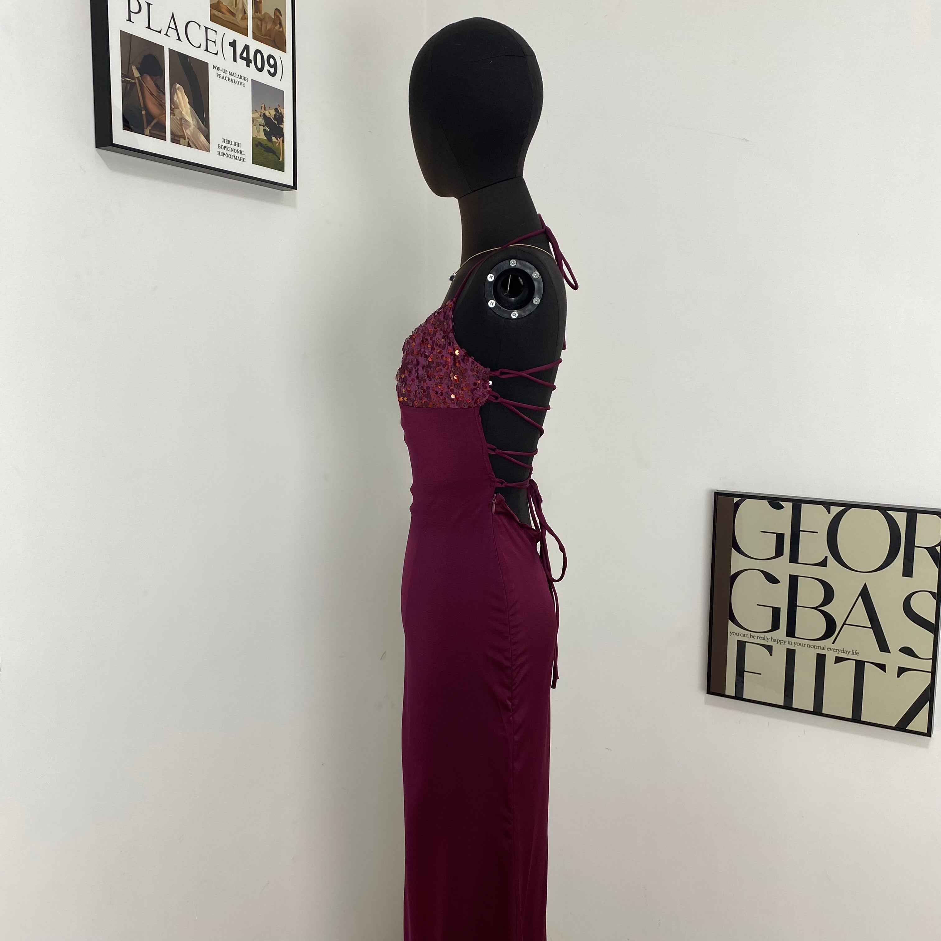 Strapless Sequined Satin Dress
