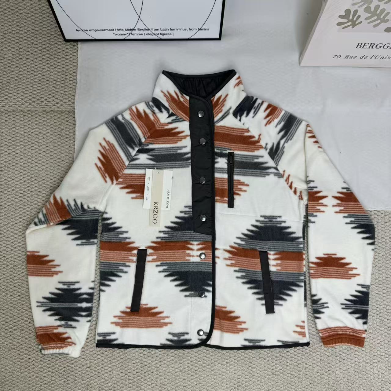 Color-Blocked Lapel Plush Jacket