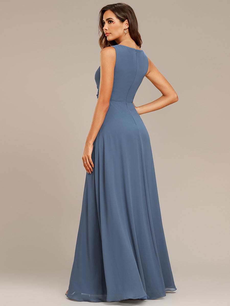 Elegant Floral Applique Sleeveless Chiffon Formal Gown