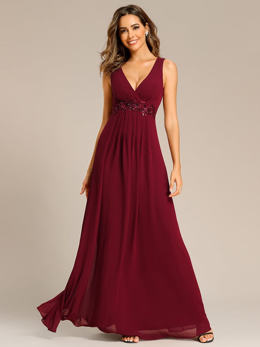 Elegant Floral Applique Sleeveless Chiffon Formal Gown