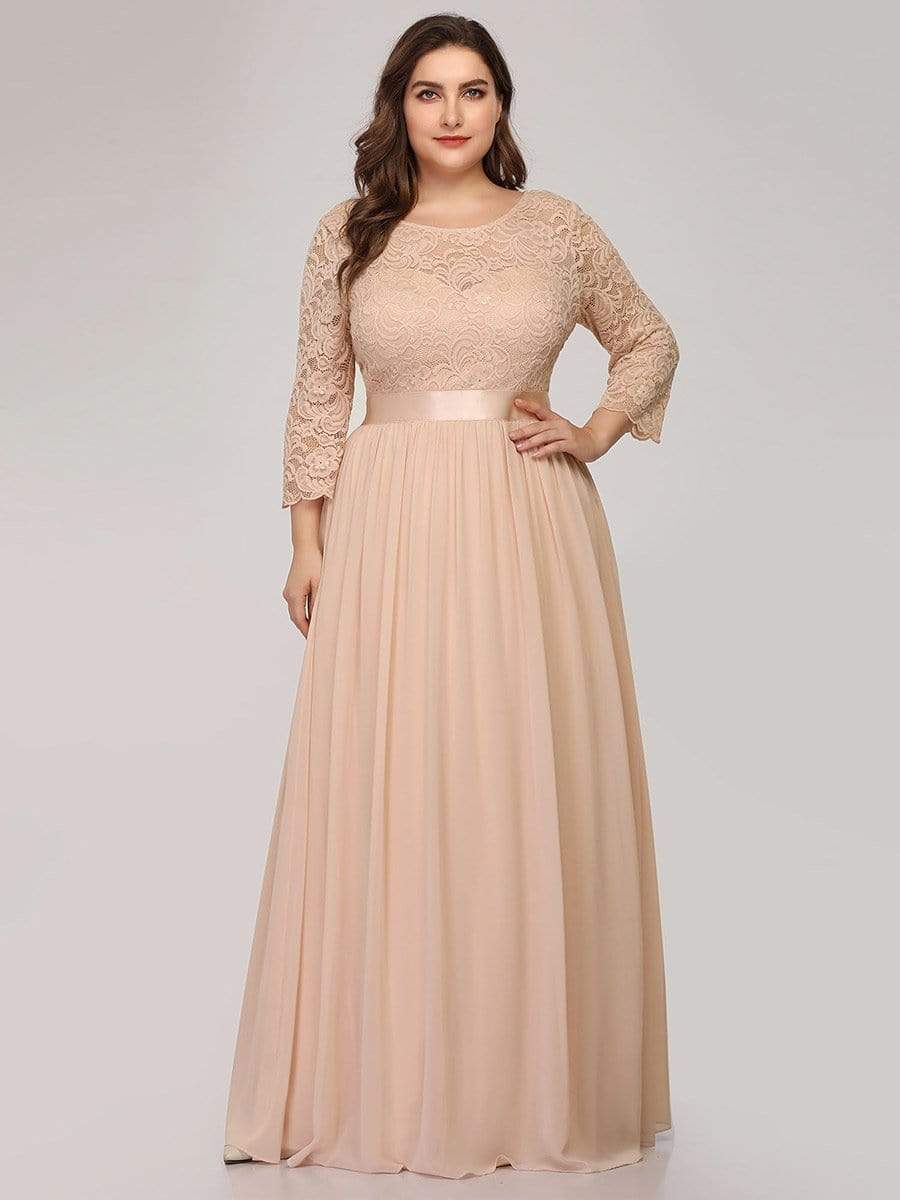 Elegant Plus Size Lace Evening Gown with Long Sleeves