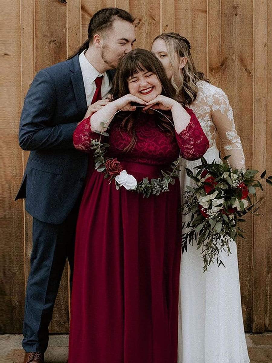 Elegant Plus Size Lace Evening Gown with Long Sleeves