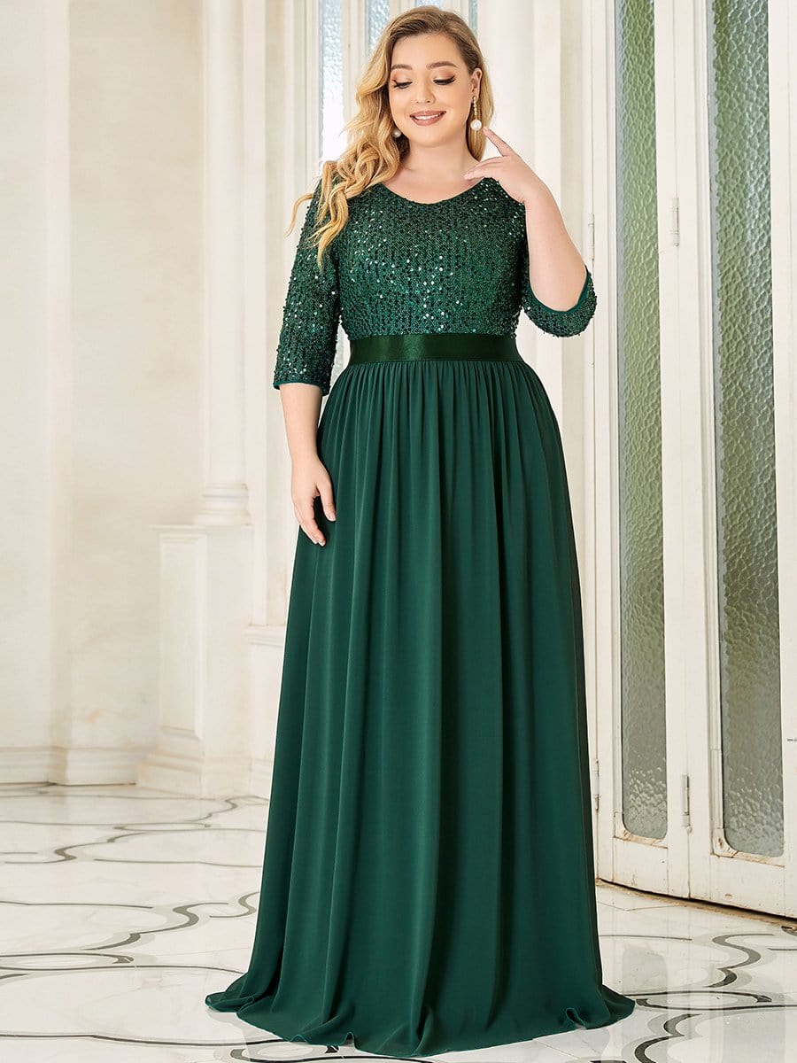 Elegant Round Neckline Long Sleeves Sequin Evening Dress