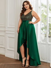 Elegant Sequin Embellished High Low Plus Size Evening Dress