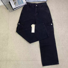 Washed multi-pocket straight-leg work pants